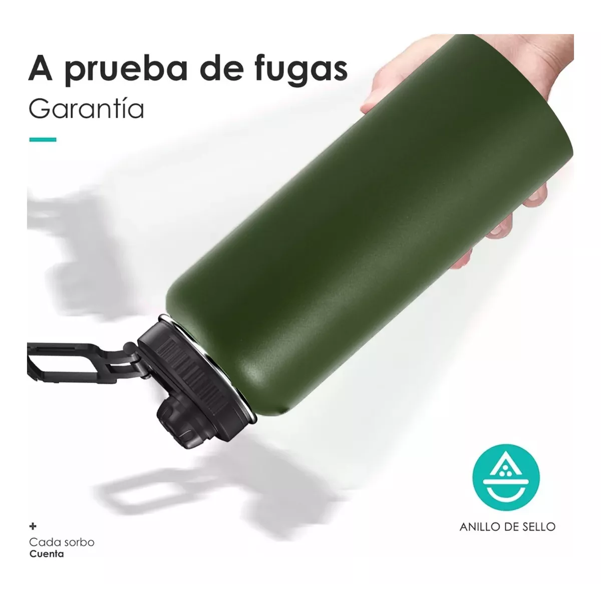 Botella Deportiva Acero Inoxidable 1200ml Color Green Militar