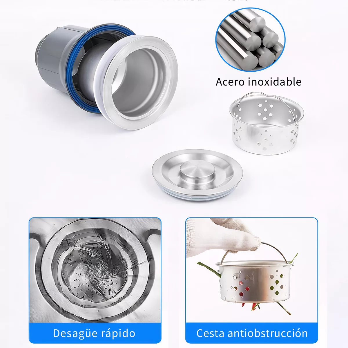 Kit Desagüe Para Tarja De Cocina - 2 Contracanasta Con Colador 3-1/2 Sifón Céspol 