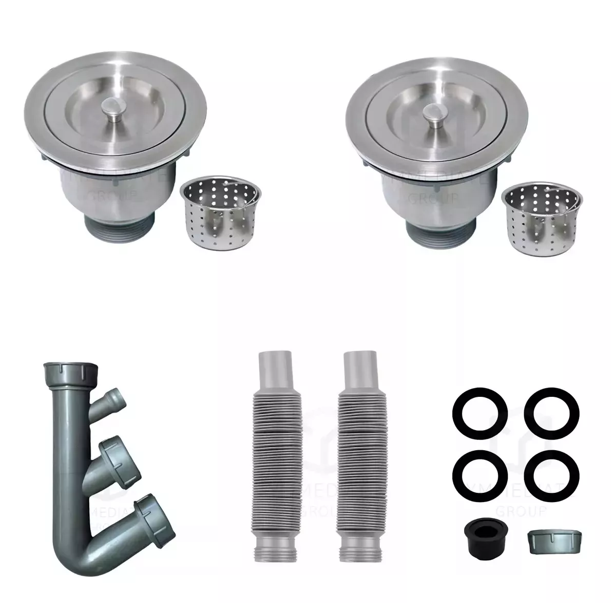 Kit Desagüe Para Tarja De Cocina - 2 Contracanasta Con Colador 3-1/2 Sifón Céspol 