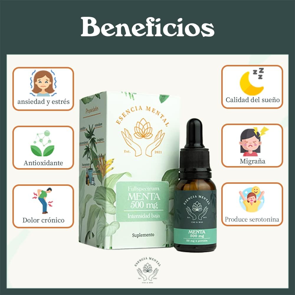 Aceite relajante  fullspectrum 500 mg | sabor menta | Esencia mental | (15ml ideal para dormir mejor, estrés y ansiedad)
