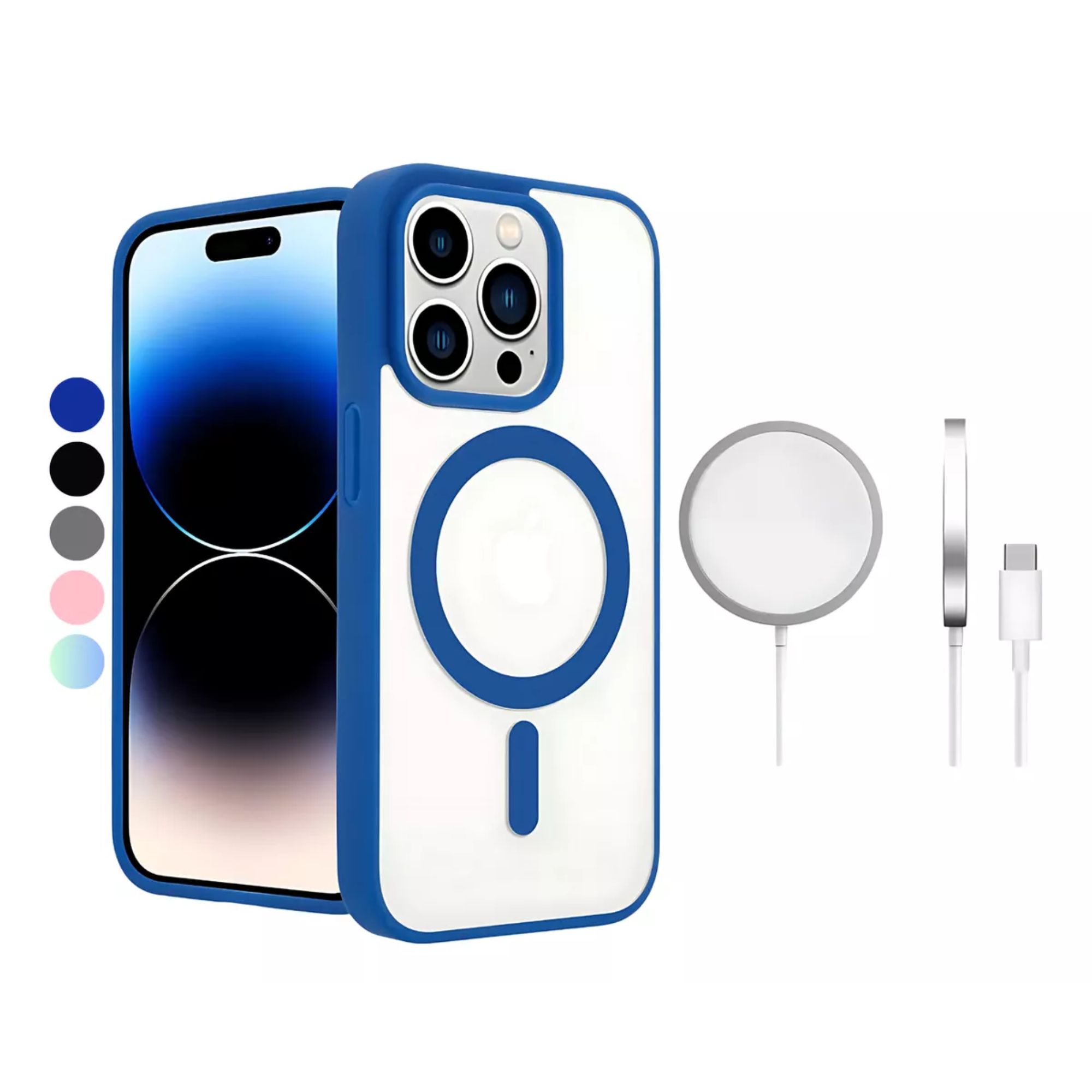 Funda Para iPhone Magsafe Uso Rudo + Cargador   Iphone 16 plus Azul 