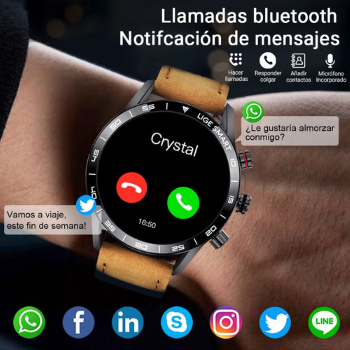 Reloj Inteligente Para Hombre Smartwatch Bluetooth negro cafe