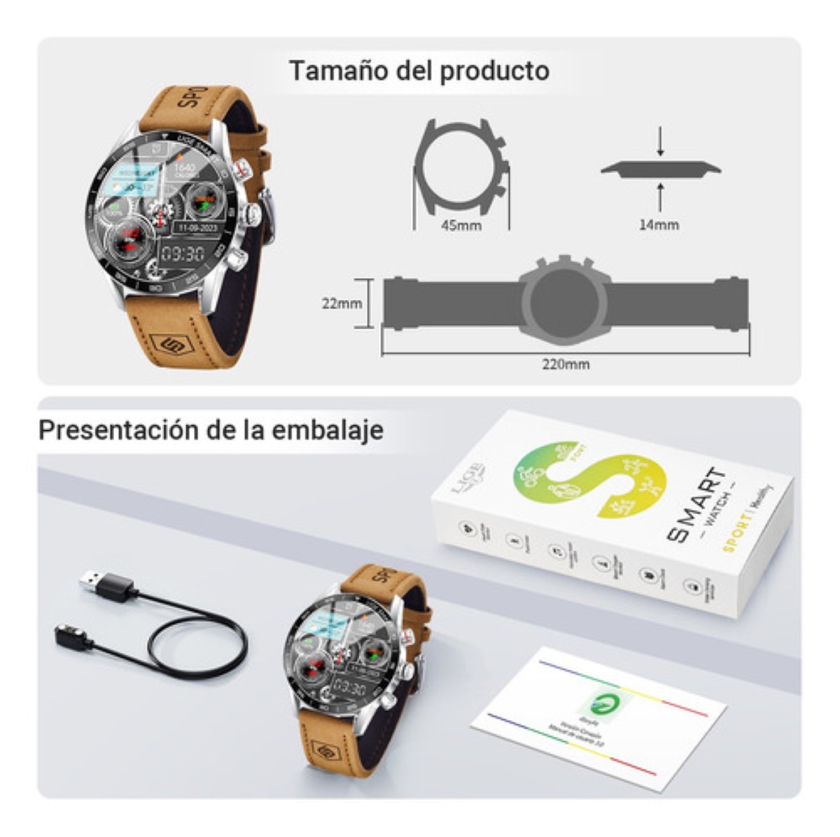 Reloj Inteligente Para Hombre Smartwatch Bluetooth gris cafe