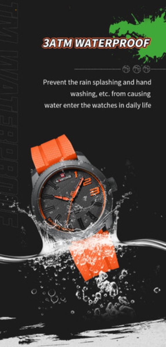 Reloj Deportivo Impermeable De Silicona Para Hombre naranja negro