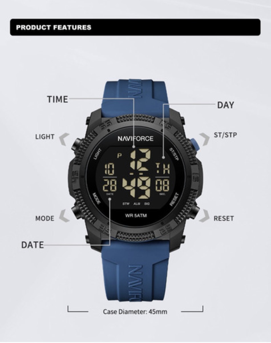 Relojes Deportivos Digitales Naviforce Para Hombre Y Mujer azul