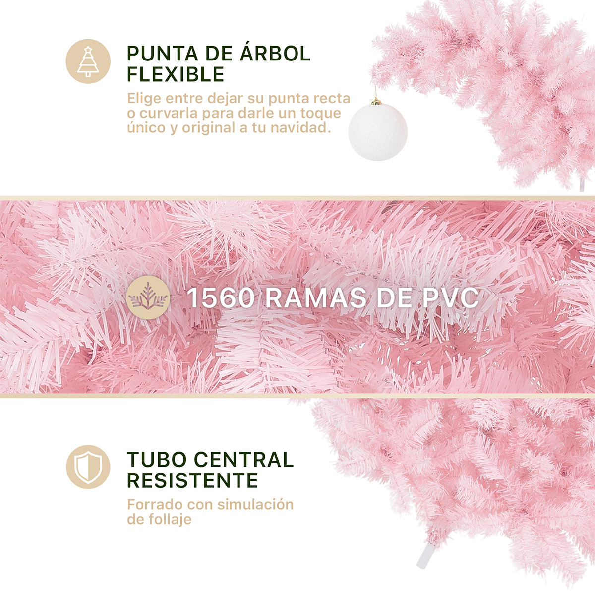  Árbol de Navidad Gorro de Santa con Punta Flexible + Esfera 2.1 Rosa para ESQUIMAL