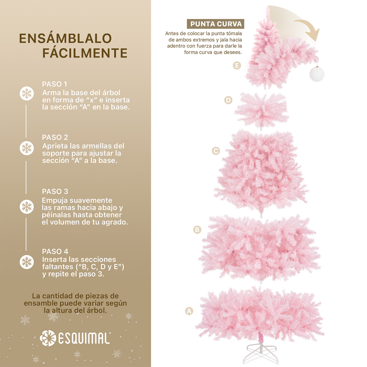 Árbol de Navidad Gorro de Santa con Punta Flexible + Esfera 1.8 Rosa para ESQUIMAL