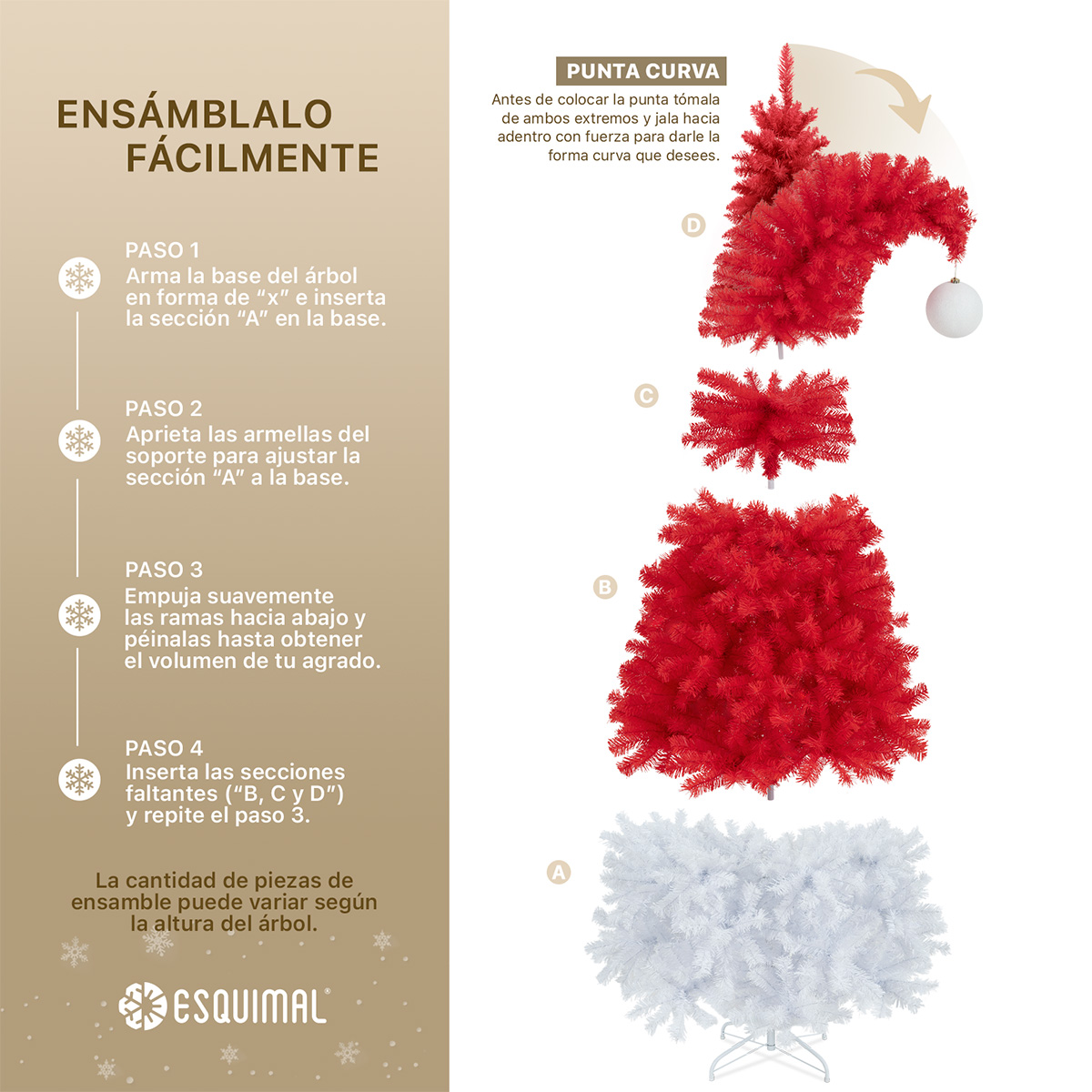 Árbol de Navidad Gorro de Santa con Punta Flexible + Esfera 1.8 Rojo / Blanco para ESQUIMAL