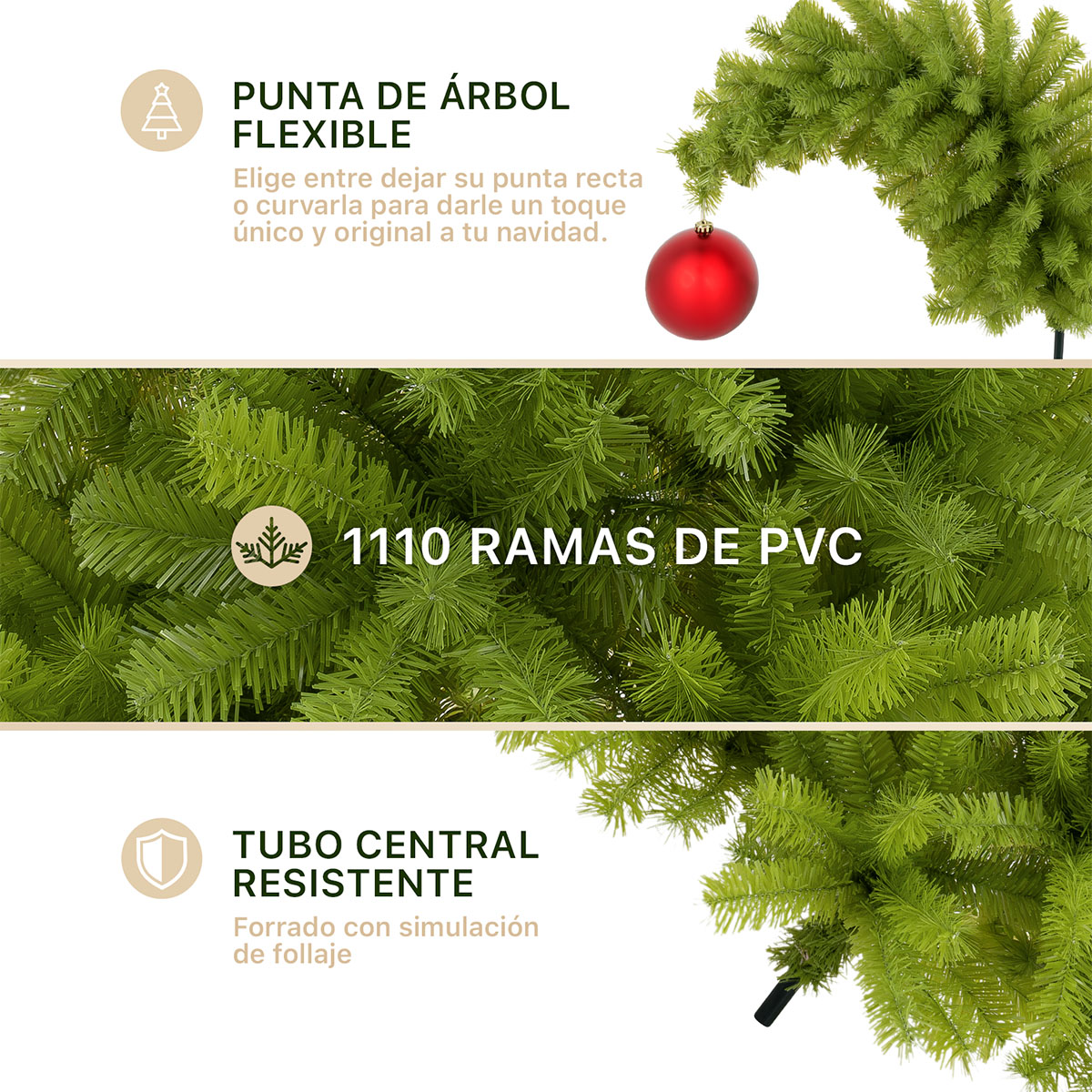 Árbol de Navidad Gorro de Santa con Punta Flexible + Esferas 1.8 Verde para ESQUIMAL