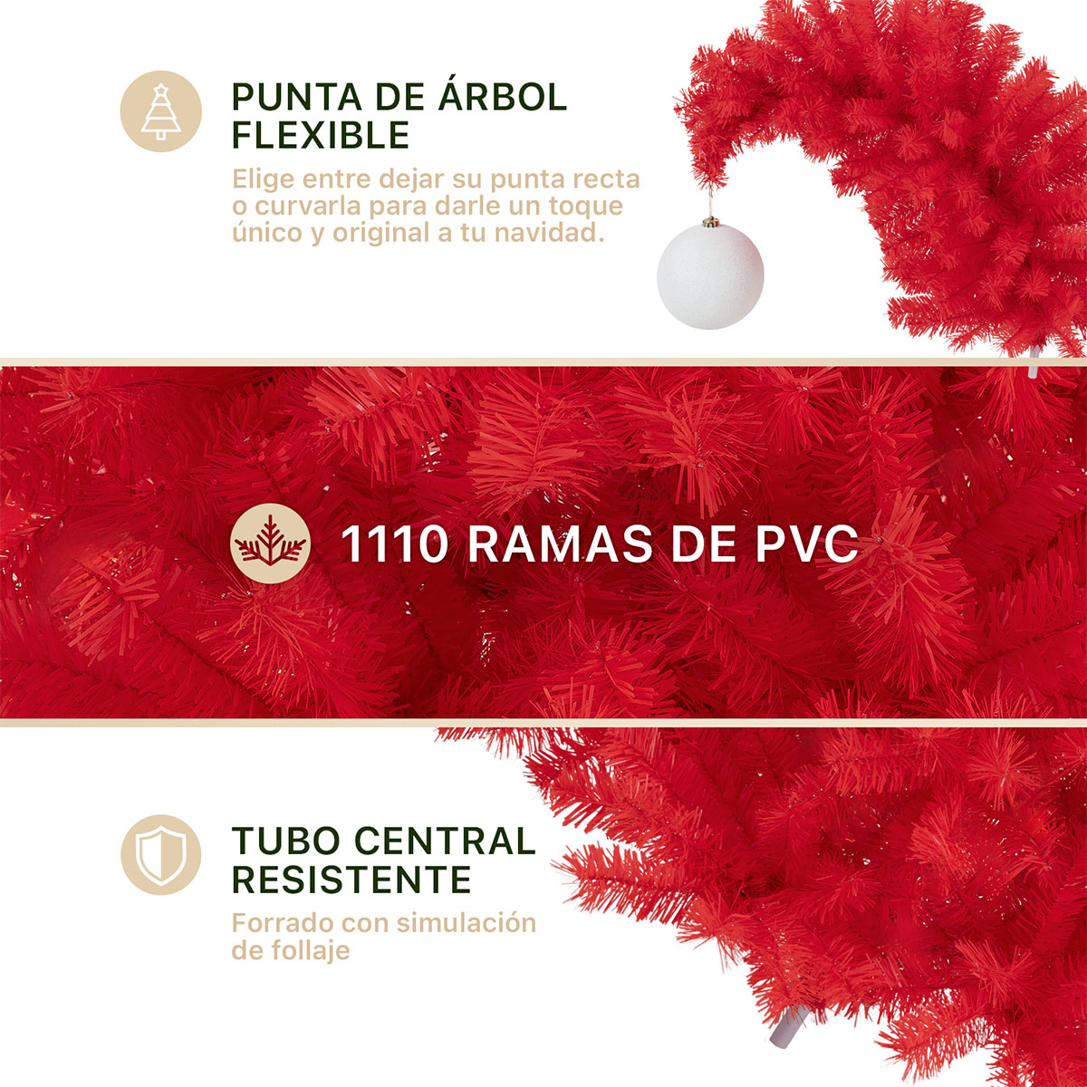 Árbol de Navidad Gorro de Santa con Punta Flexible + Esfera 1.8 Rojo / Blanco para ESQUIMAL