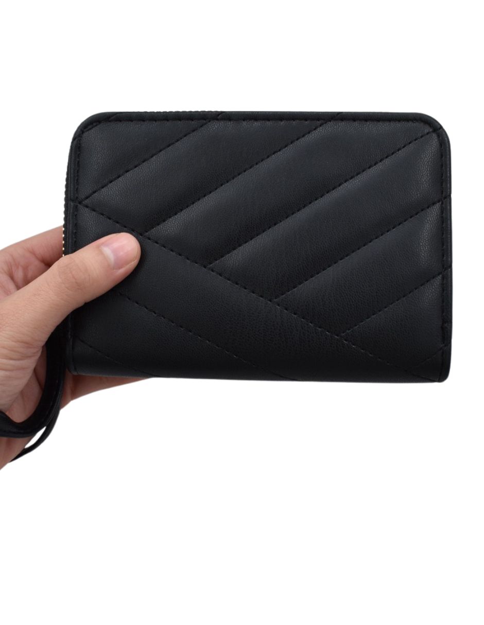 Cartera Rectangular Capitonado Negro Con Correa Para Muñeca 