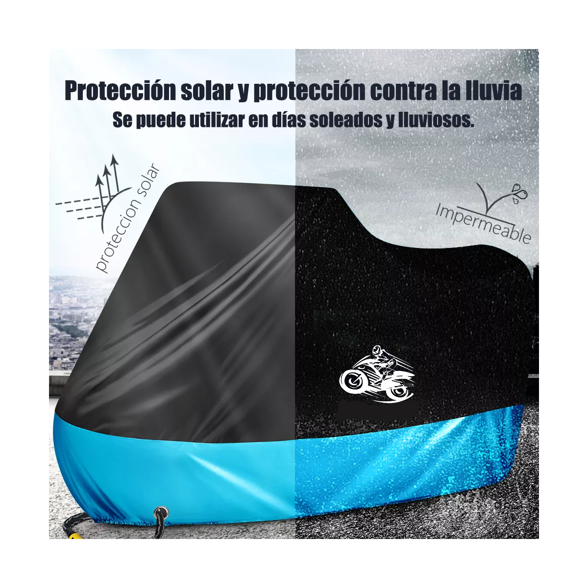 Funda Motocicleta Impermeab Grueso Cubiertas Para Moto Negro + Azul