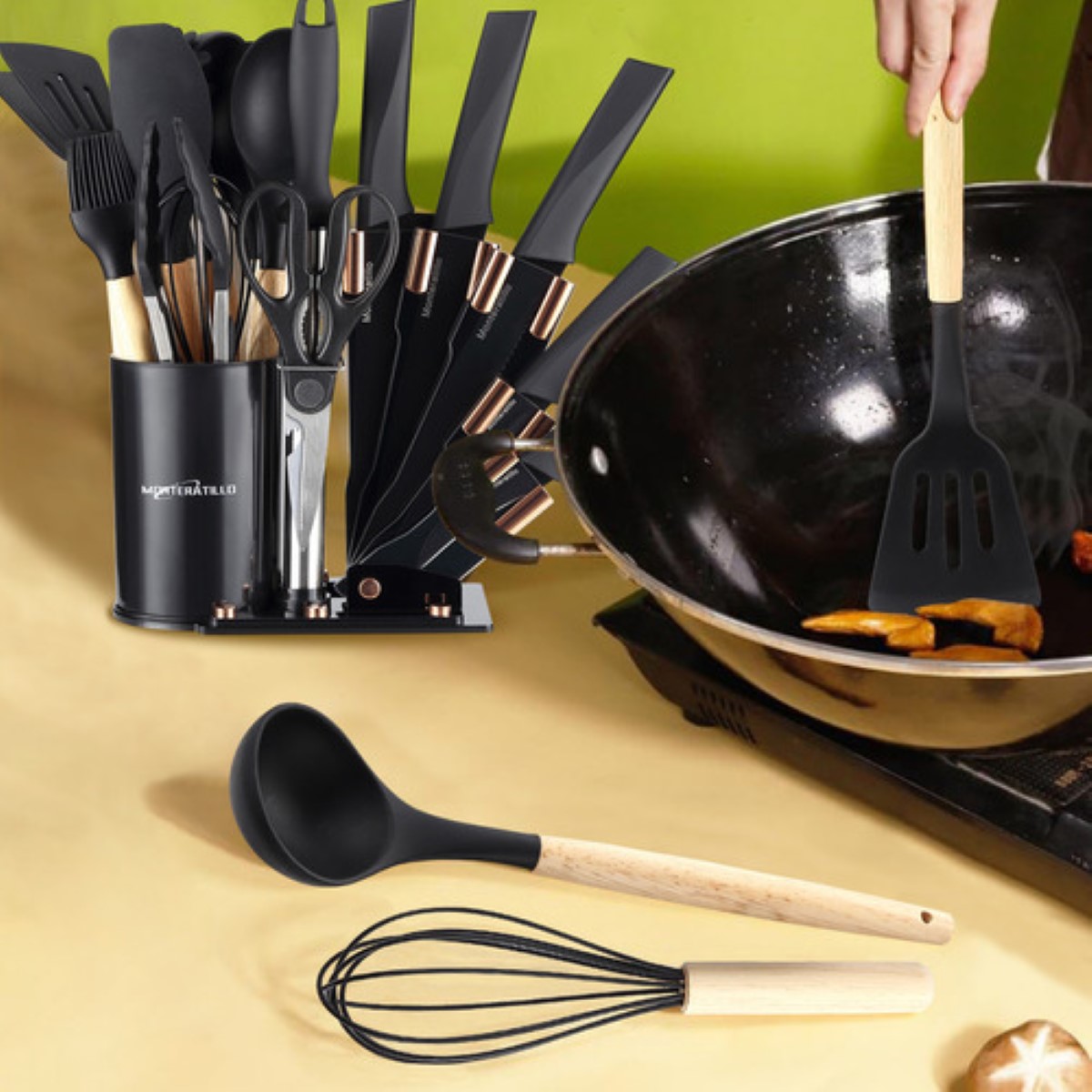 Monteratillo Set: Cuchillos Y Utensilios De Cocina 39 Pzas negro