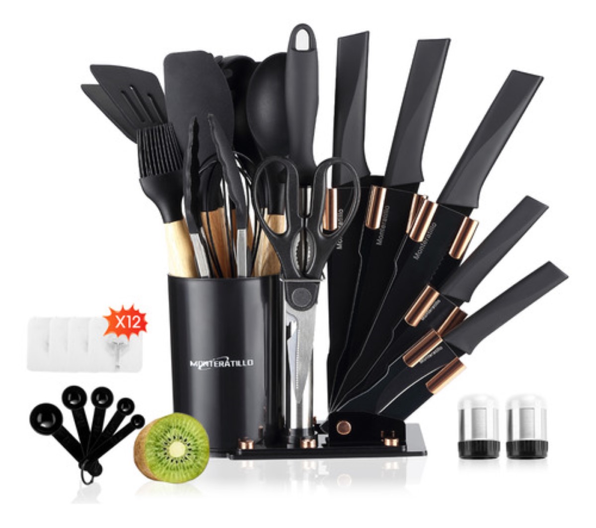 Monteratillo Set: Cuchillos Y Utensilios De Cocina 39 Pzas negro