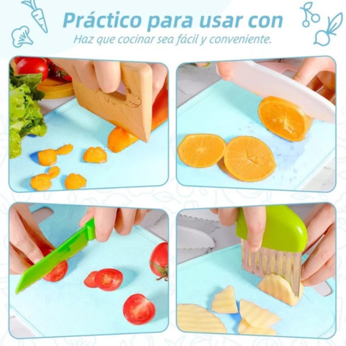 Cuchillos Seguros Para Niños Pequeños De Frutas Para Cocinar azul colores