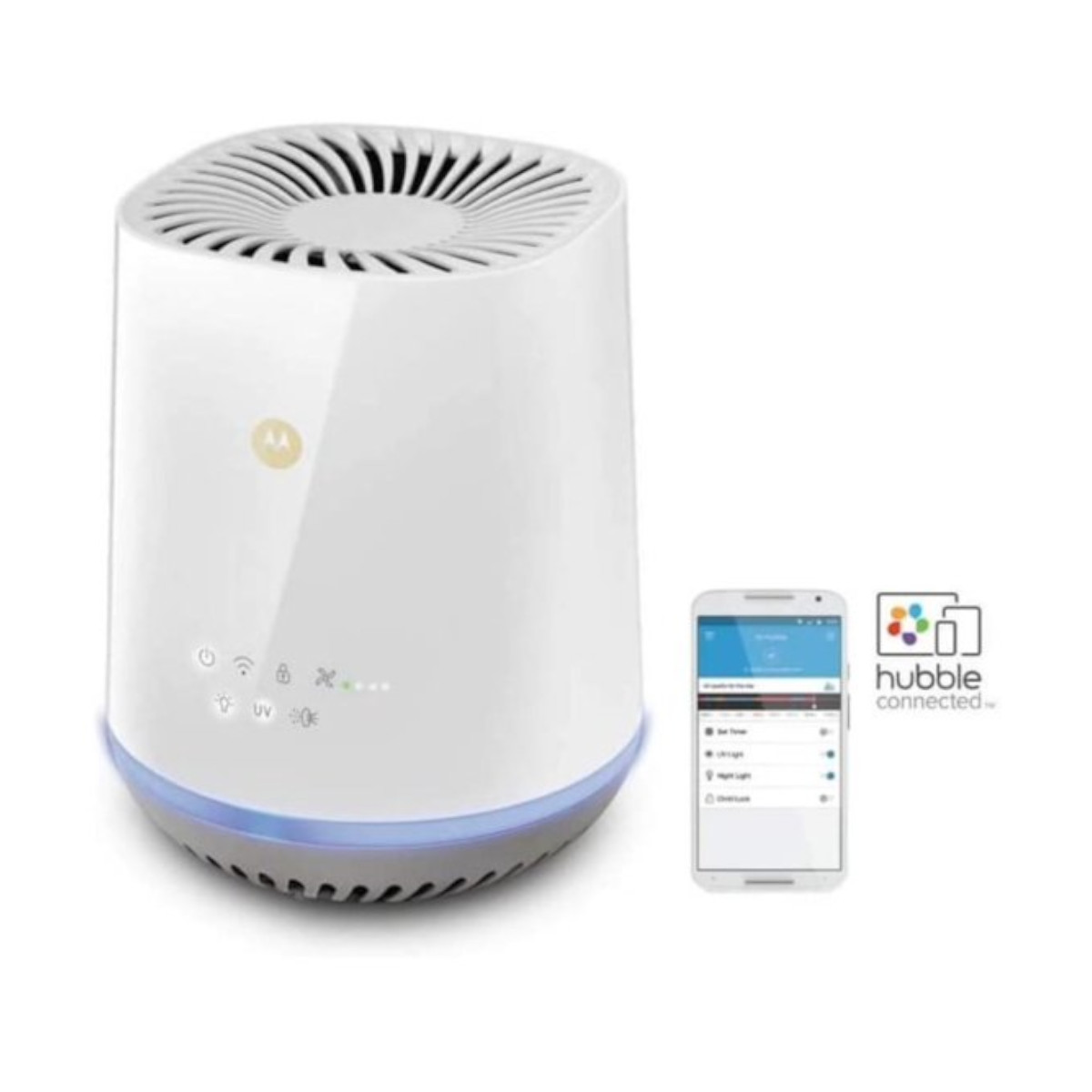 Purificador Aire MOTOROLA WiFi filtro HEPA luz UV y nocturna