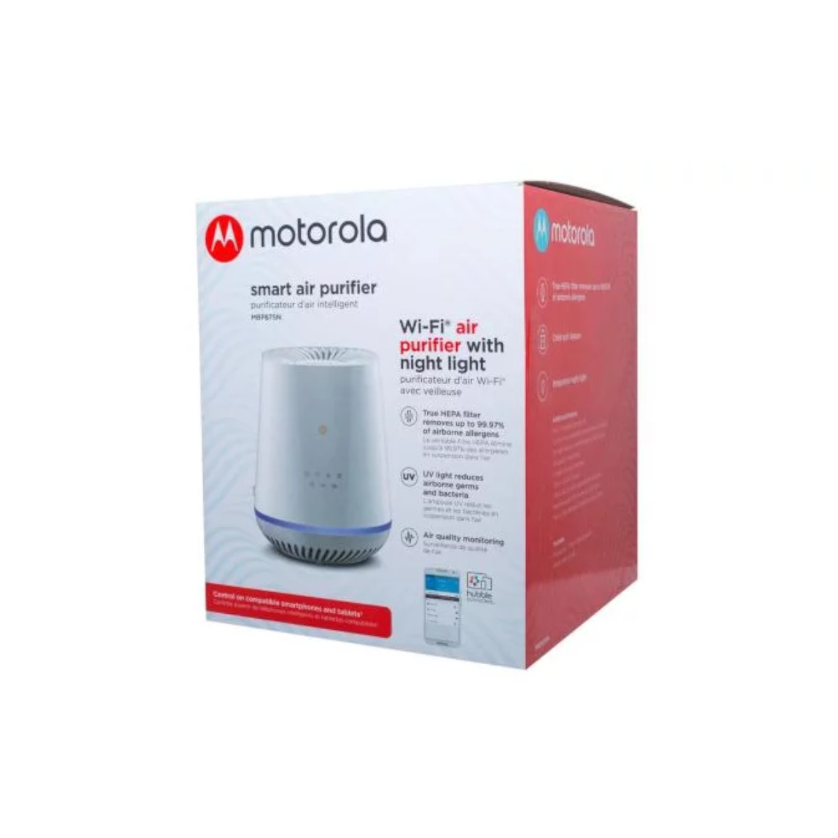Purificador Aire MOTOROLA WiFi filtro HEPA luz UV y nocturna