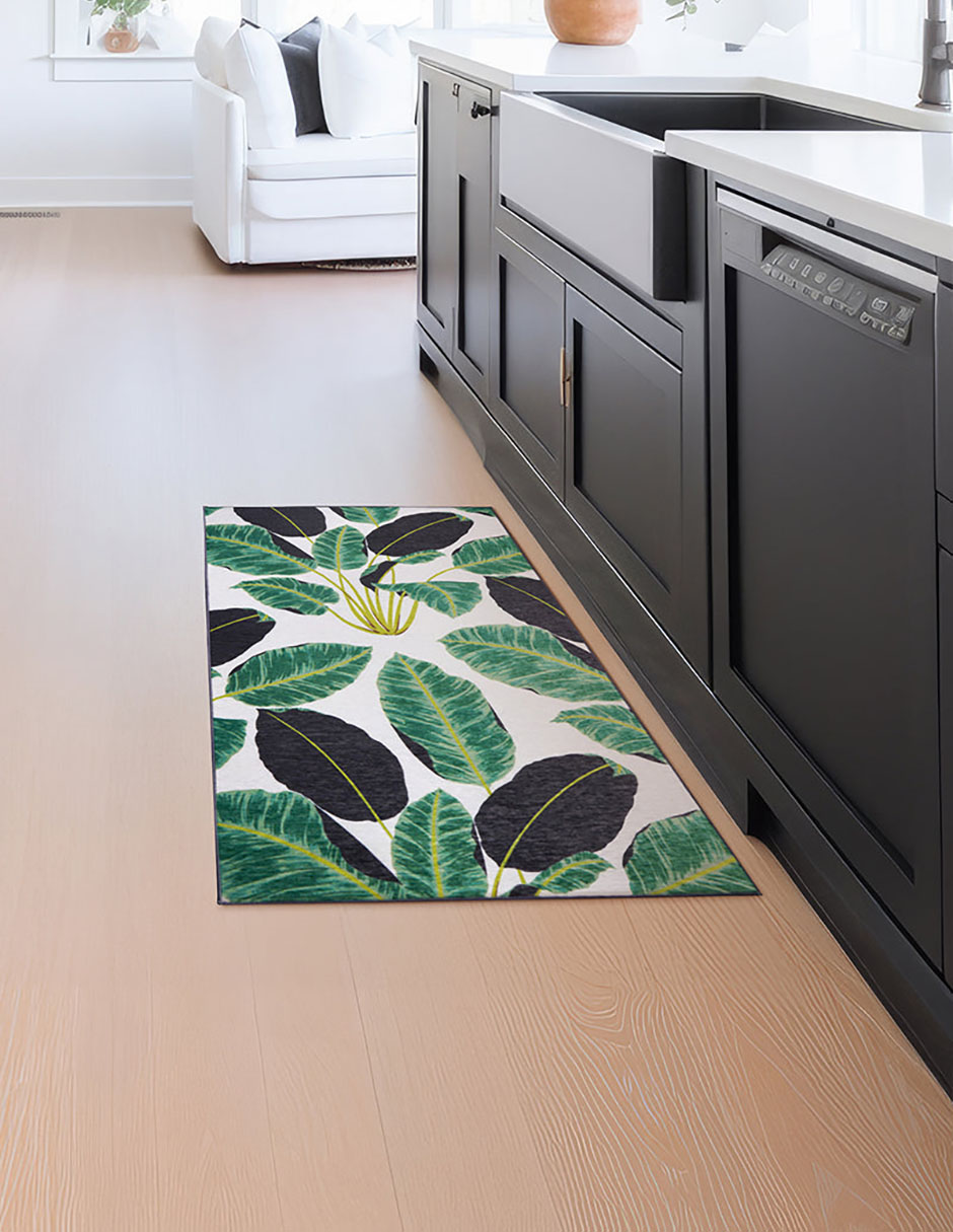 Tapete Alfombra Decorativo Lavable Hojas de Selva Tropical Esmeralda - Fine Art Tj