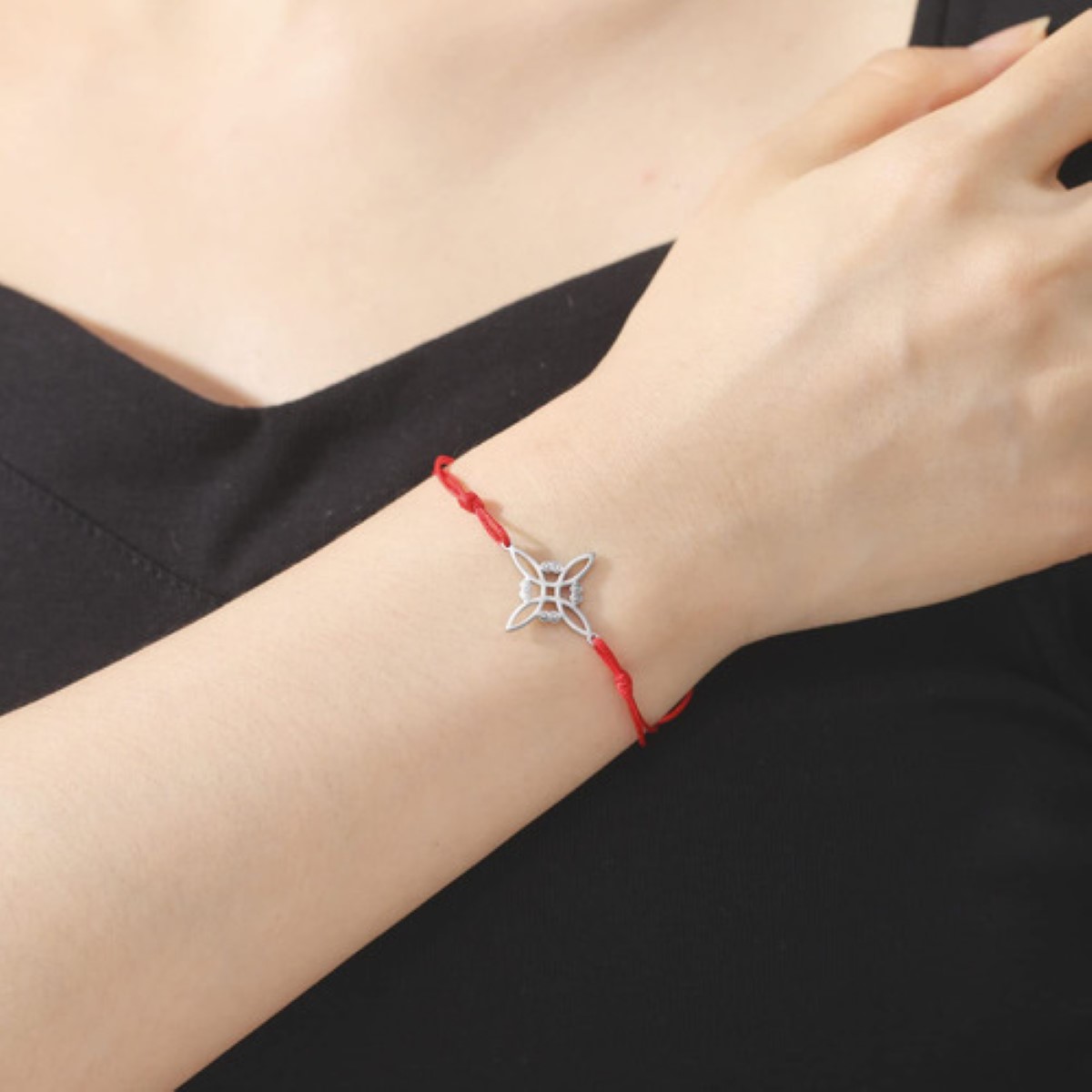 Nudo De Bruja 2pcs ,collar Y Pulsera Nudo De Bruja rojo plata