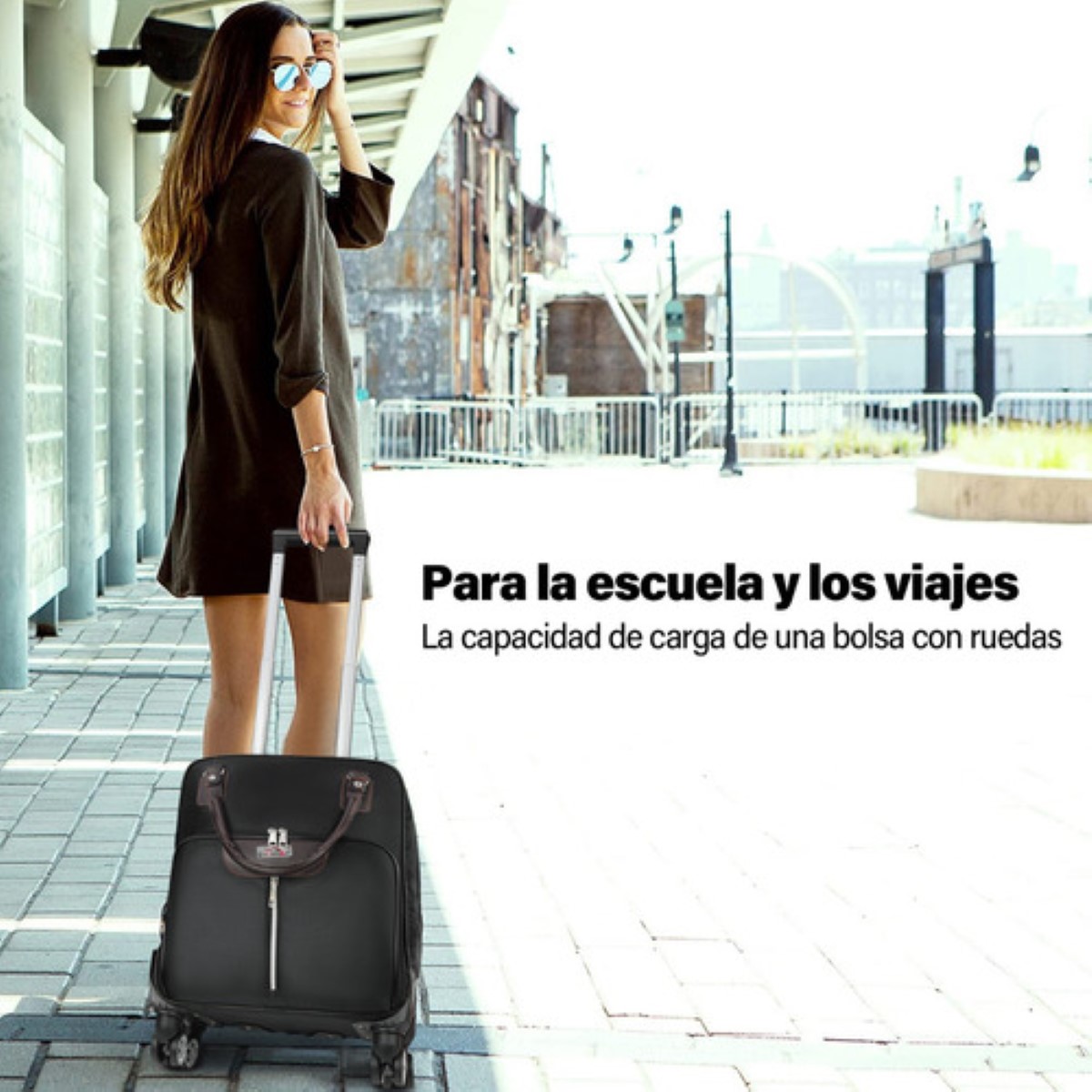 Maleta Mano De Viaje Bolsa Con Candado De Seguridad Cabina negro detalles cafe