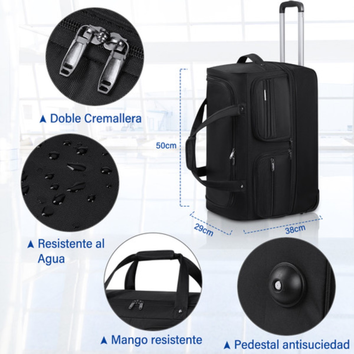 Maletas Viaje Con Ruedas Bolsa De Viaje Mujer 22 Pulgadas negro