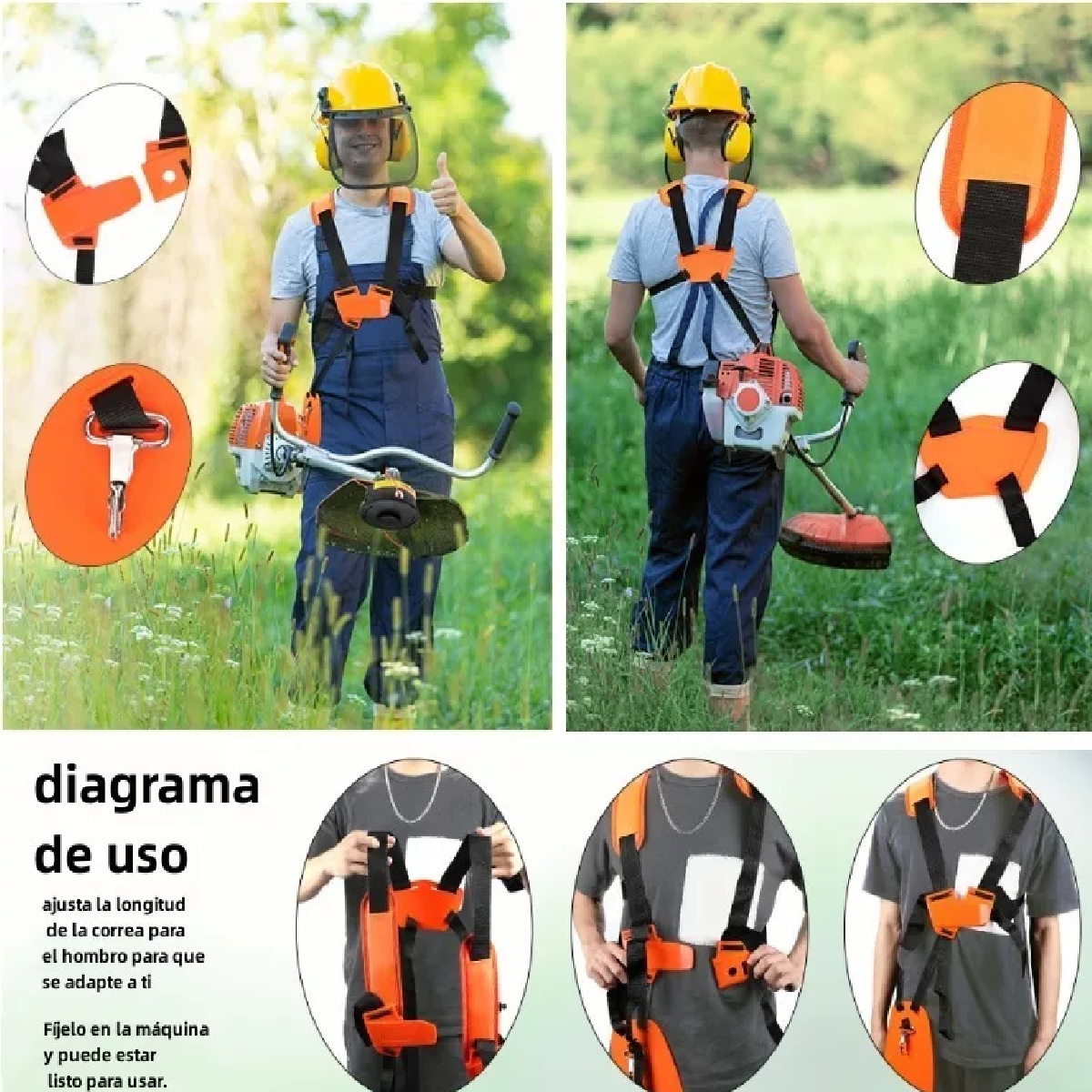 Arnés De Seguridad Duradero Para Desbrozadora Industrial Naranja