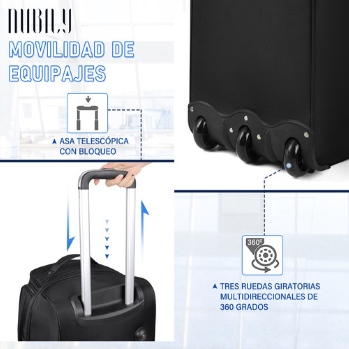 Maletas Viaje Con Ruedas Bolsa De Viaje Mujer 22 Pulgadas negro