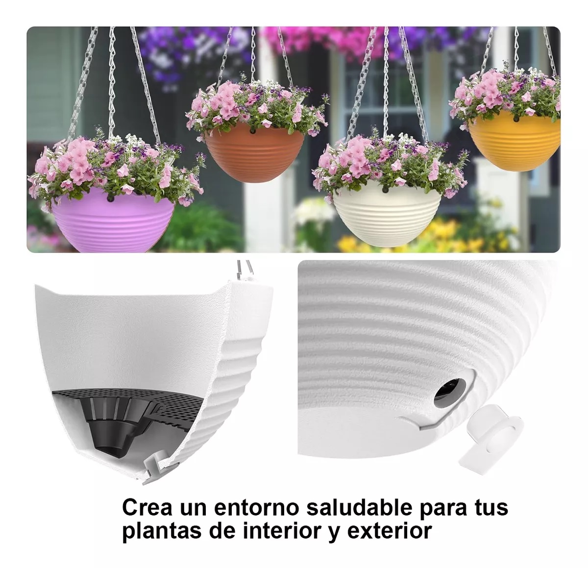 10 Macetas Plástico Colgantes Con Gancho Cadena Para Jardín