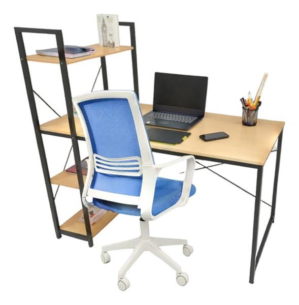 Set Home Office Escritorio Madera Clara + Silla Ajustable
