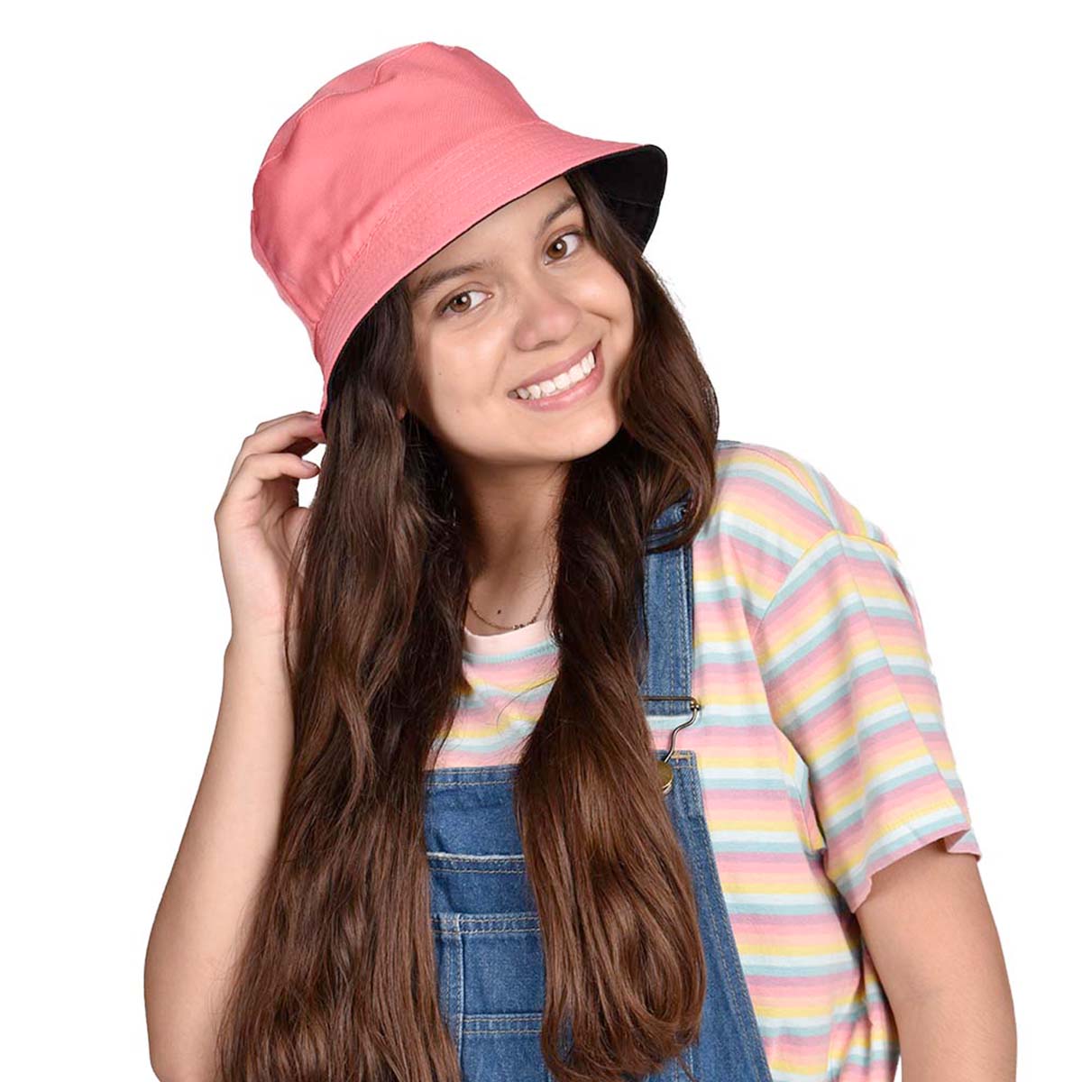 Sombrero Bucket Doble Vista Negro/Coral