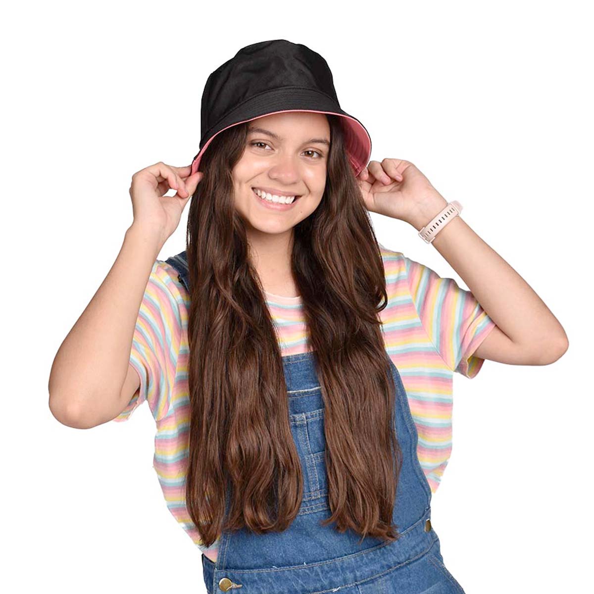 Sombrero Bucket Doble Vista Negro/Coral