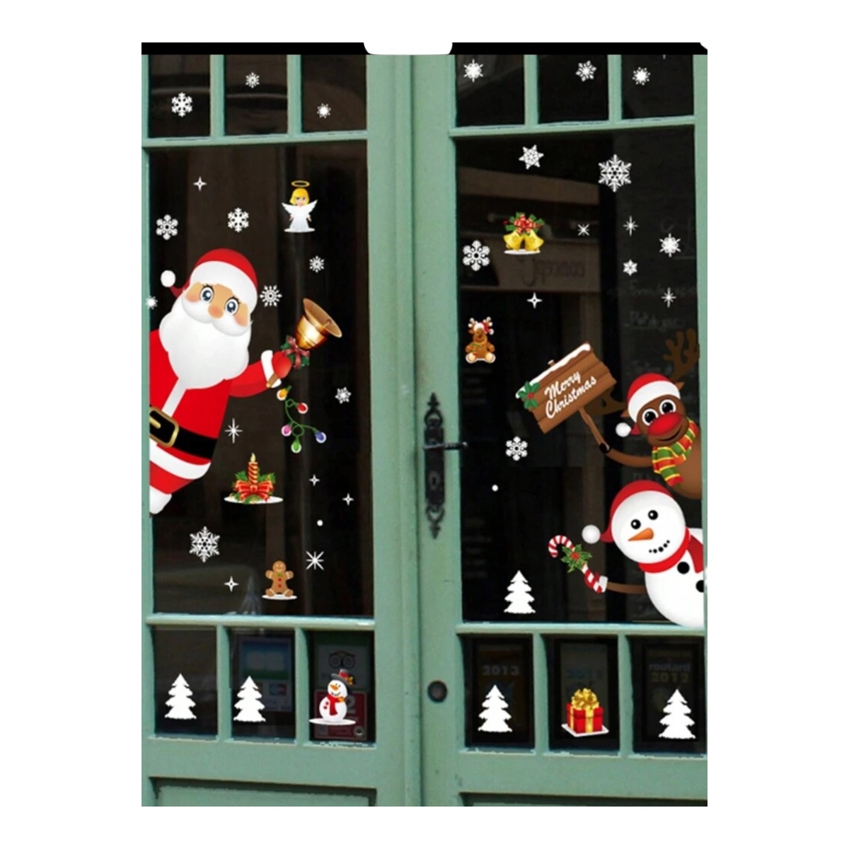 Vinil Autoadherible Navideño Decoración Santa Ventana 43 Pza