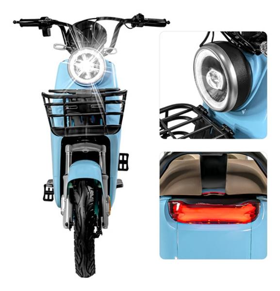 Bicicleta Electrica Luz Led Scooter 50 Km/h 3 Velocidades Azul