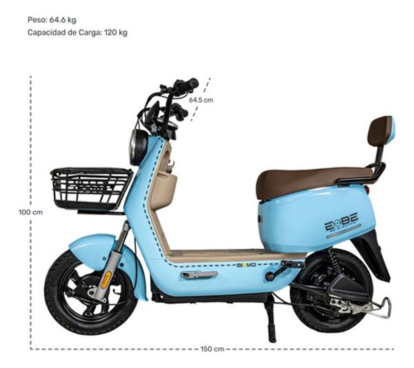 Bicicleta Electrica Luz Led Scooter 50 Km/h 3 Velocidades Azul