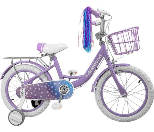Bicicleta Infantil Morada Niña Rodada 16 Con Canasta