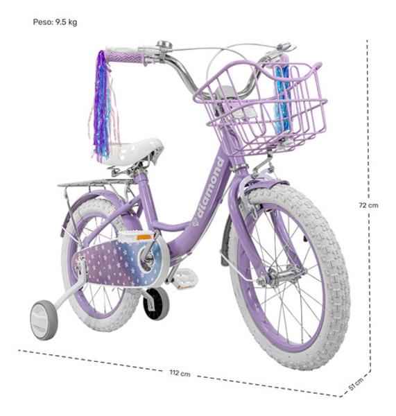 Bicicleta Infantil Morada Niña Rodada 16 Con Canasta