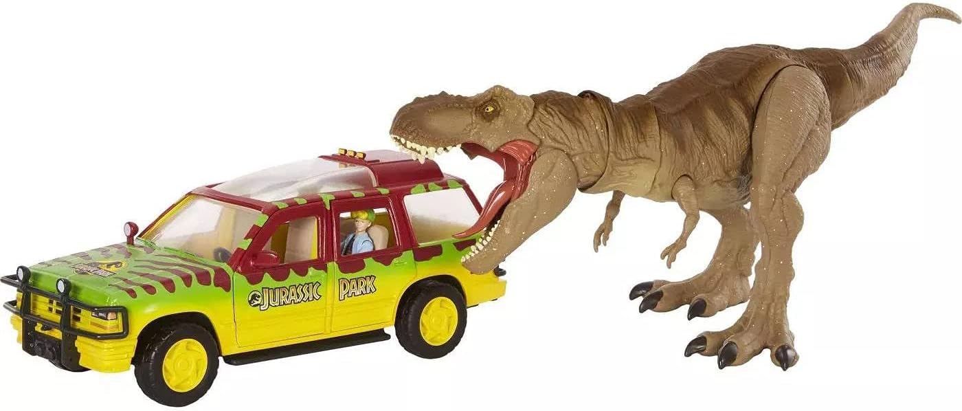 Tyrannosaurus Rex Escape Pack with Jurassic Park Ford Explorer 93 and Tim Action  MATTEL