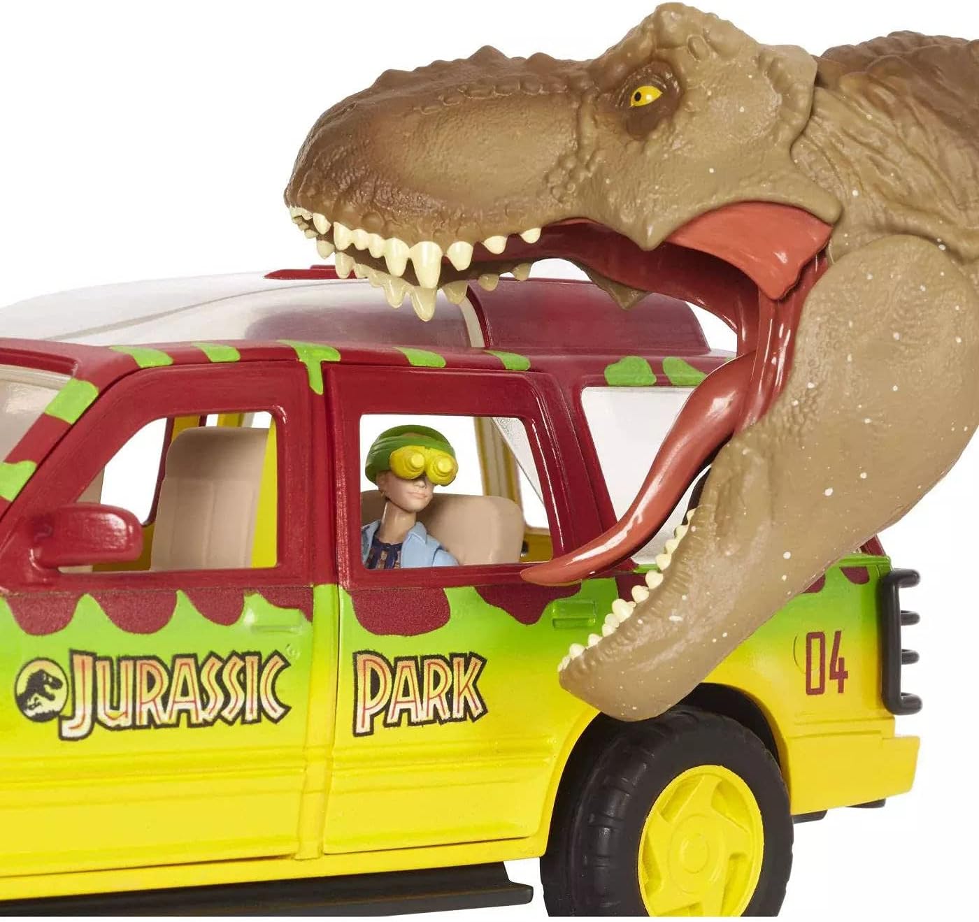 Tyrannosaurus Rex Escape Pack with Jurassic Park Ford Explorer 93 and Tim Action  MATTEL