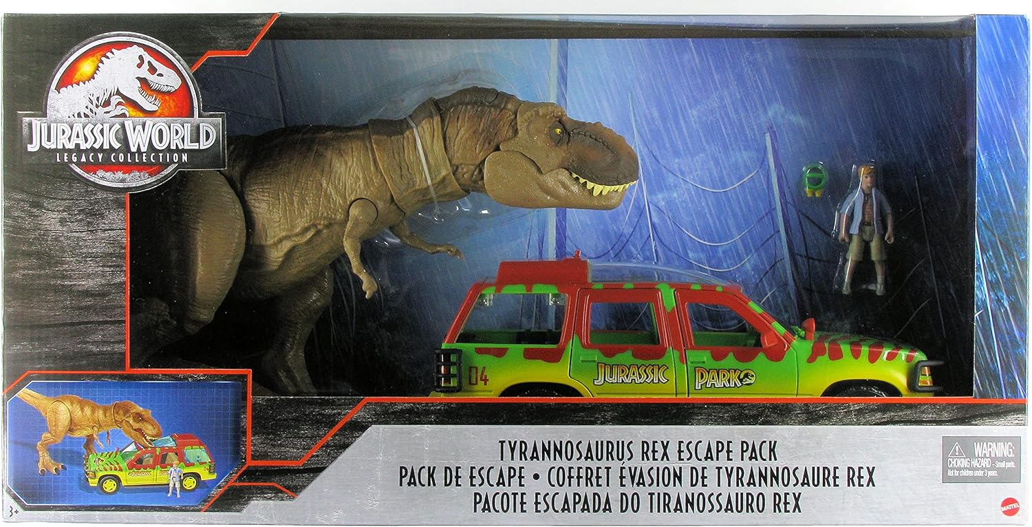 Tyrannosaurus Rex Escape Pack with Jurassic Park Ford Explorer 93 and Tim Action  MATTEL