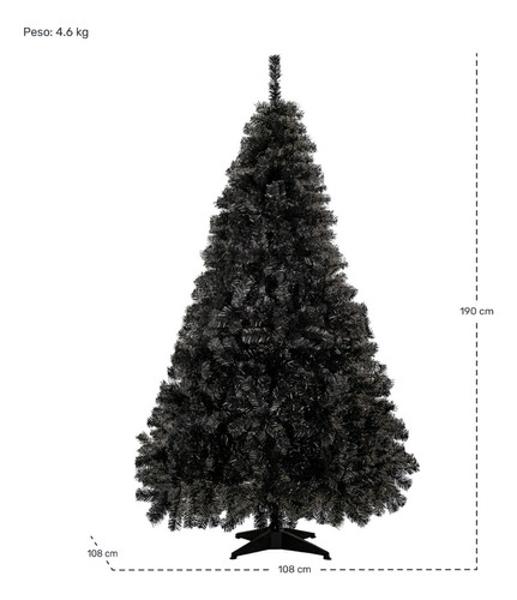 Arbol De Navidad Negro Pino Navideño 1.90 Metros 900 Ramas.