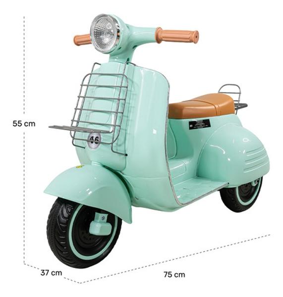 Motocicleta Montable Vintage Motoneta 12 V Luz Led Menta.