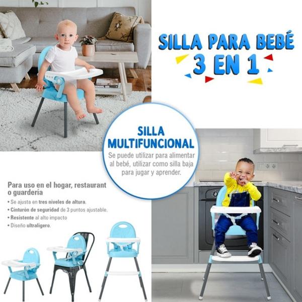 Silla Periquera Alta Bebe 3 En 1 Plegable Bandeja Ajustable .