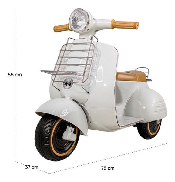 Motocicleta Montable Vintage Motoneta 12 V Luz Led Beige.