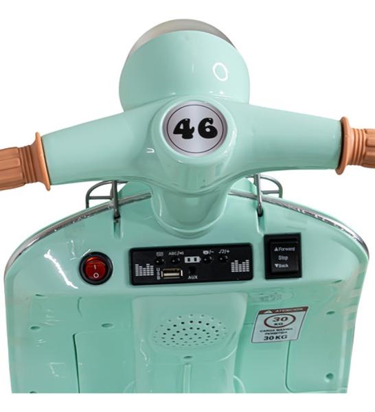 Motocicleta Montable Vintage Motoneta 12 V Luz Led Menta.