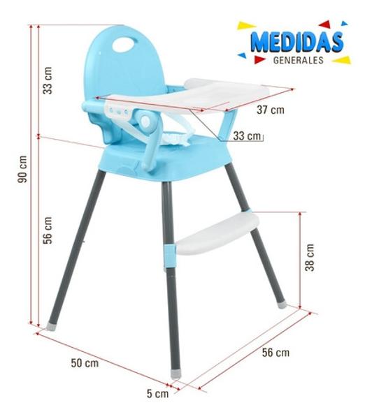 Silla Periquera Alta Bebe 3 En 1 Plegable Bandeja Ajustable .