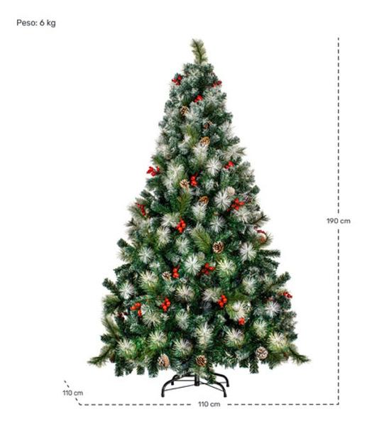 Arbol De Navidad Nevado 1.9m 900 Ramas Cerezas Pino Navideño