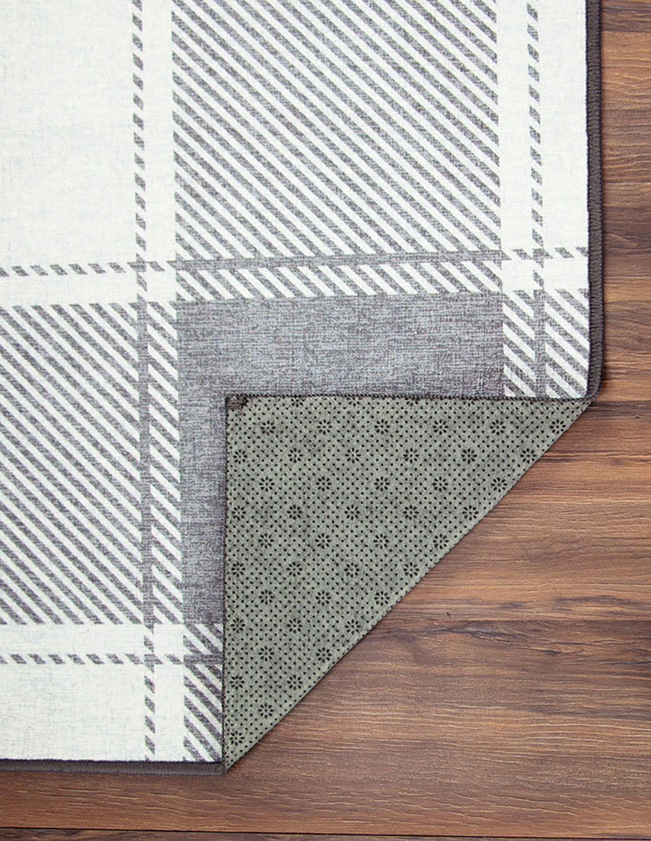 Tapete Alfombra Decorativo Lavable Cuadros Escoceses Gris y Blanco - Fine Art Tj