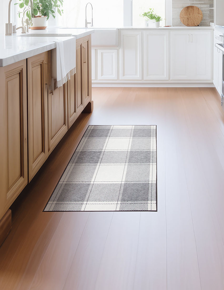 Tapete Alfombra Decorativo Lavable Cuadros Escoceses Gris y Blanco - Fine Art Tj