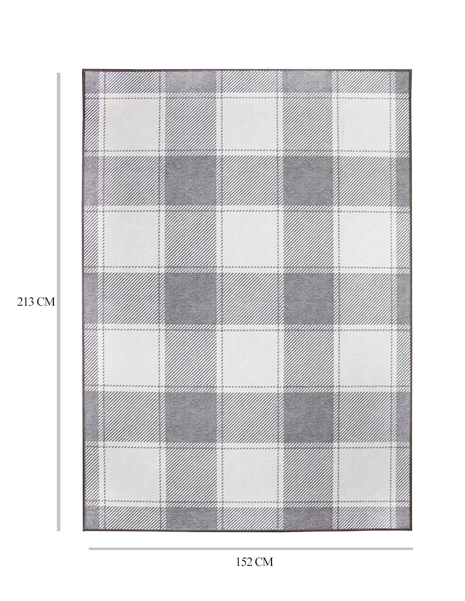Tapete Alfombra Decorativo Lavable Cuadros Escoceses Gris y Blanco - Fine Art Tj