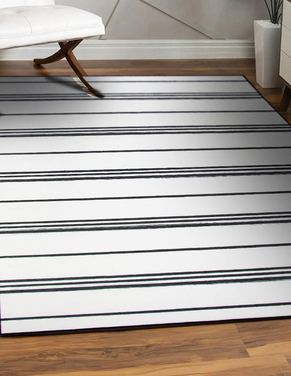 Tapete Alfombra Decorativo Lavable Rayas Blanco y Negro - Fine Art Tj
